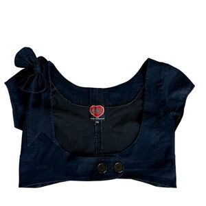 JESSICA LOUISE Navy Blue Cropped Top with Bow Detail Size XXL